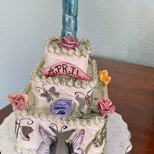Clayworks April Birthday cake-ceramic